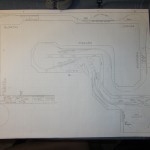 My initial sketch of the upper deck track plan, from Chitina to Kennecott.  I realized after I took the picture that I'd forgotten to relabel a few things after moving things around.  Chitina is in the lower right, and Kennicott is on the peninsula on the lower left.